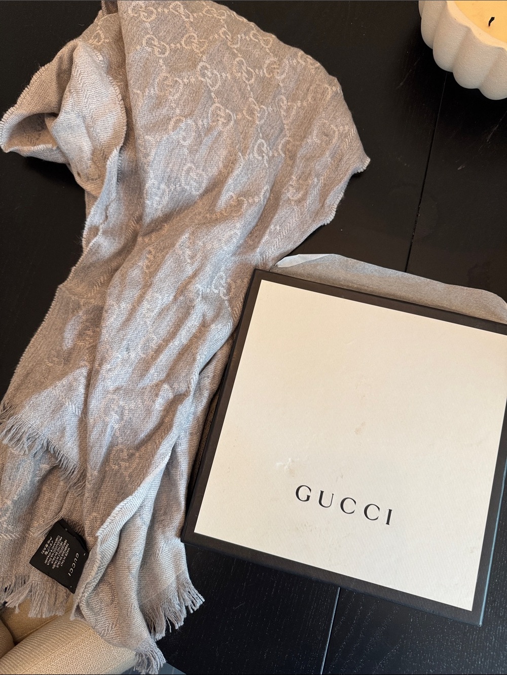 Gucci Light Gray GG Jacquard Scarf